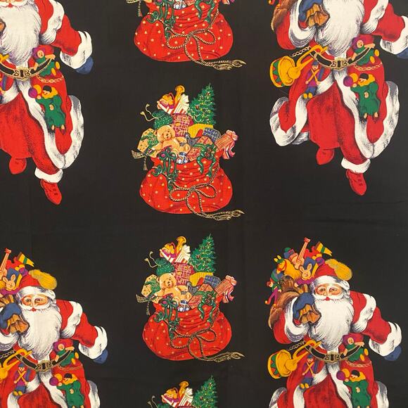 Christmas Theme Print Fabric Panel Santa Claus Bag Of Toys Black Red 29” x 44” - Picture 8 of 9